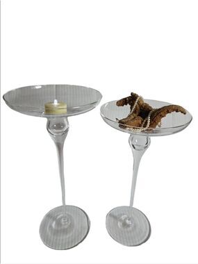 2-Set Clear Glass Long-stem Candle Holder Bowls